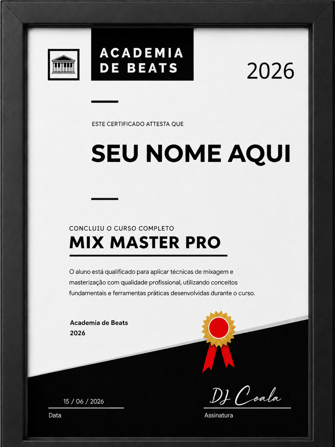 Certificado Mix Master PRO da Academia de Beats