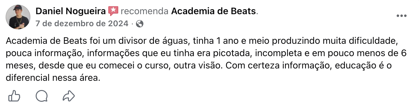 Avaliação de Daniel Nogueira no Facebook