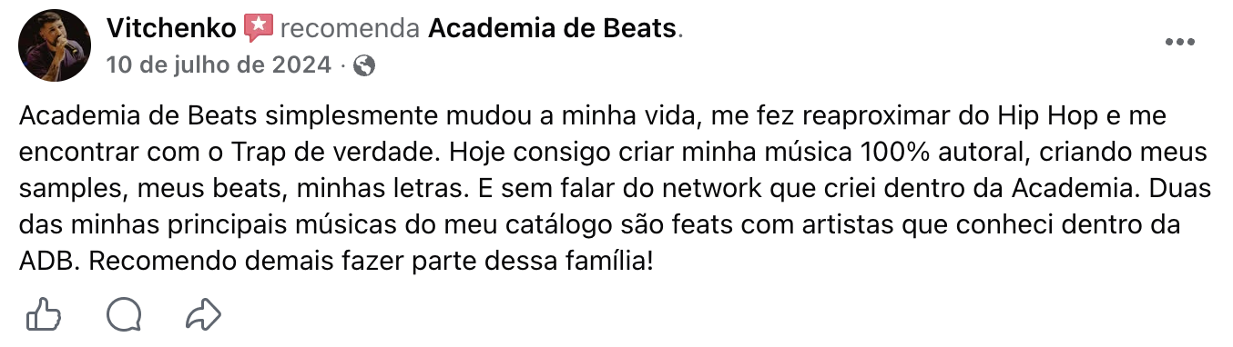 Avaliação de Vitchenko no Facebook